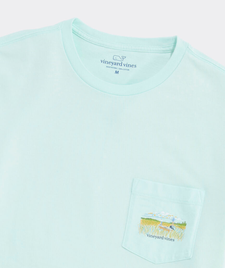 Vineyard Vines Marsh Sketched Scene SS Pocket Tee (Bleached Aqua)