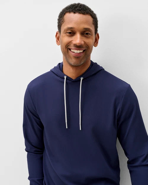 Johnnie-O Hoppin Ribbed Knit Performance Hoodie (Navy)