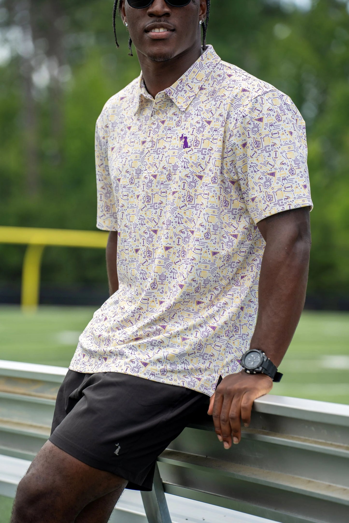 Local Boy Dirty Myrtle Polo- Collegiate Gameday Polo (LSU) (Purp/Yell)