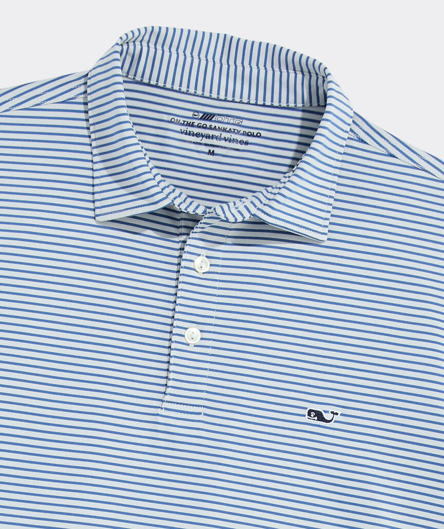 Vineyard Vines Performance Bradley Stripe Sankaty Polo (Shelly Gray/Moonshine)