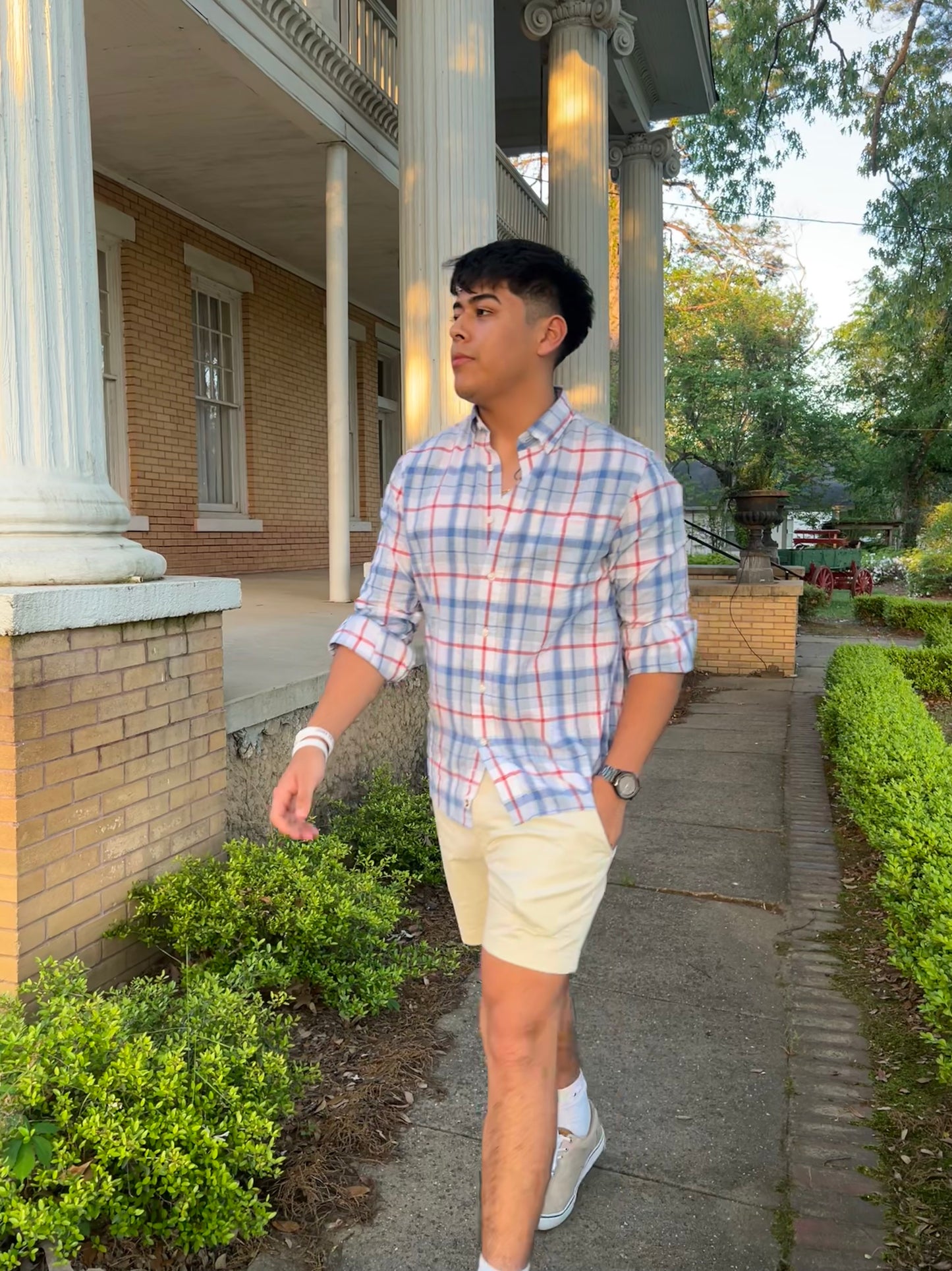 Duck Head Linen Cotton Oxford Sport Shirt Conner Plaid