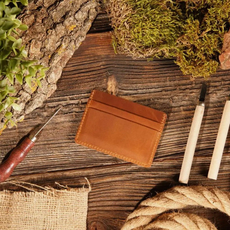 Leather Card Holder Wallet- Brown