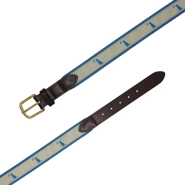 Local Boy Ribbon Belt (Khaki/Blue Dog & Moon)