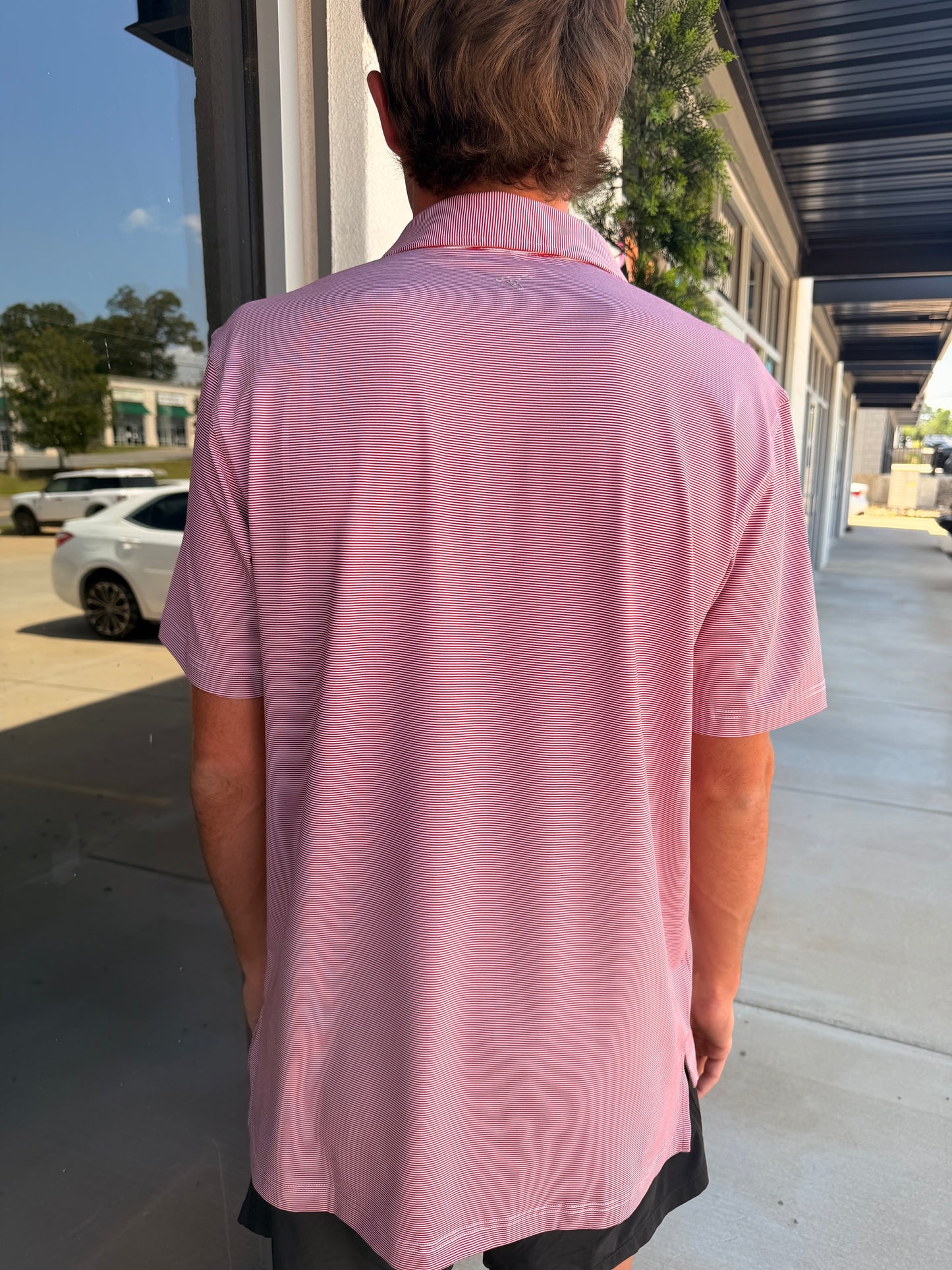 GenTeal Club Pinstripe Performance Polo- Crimson