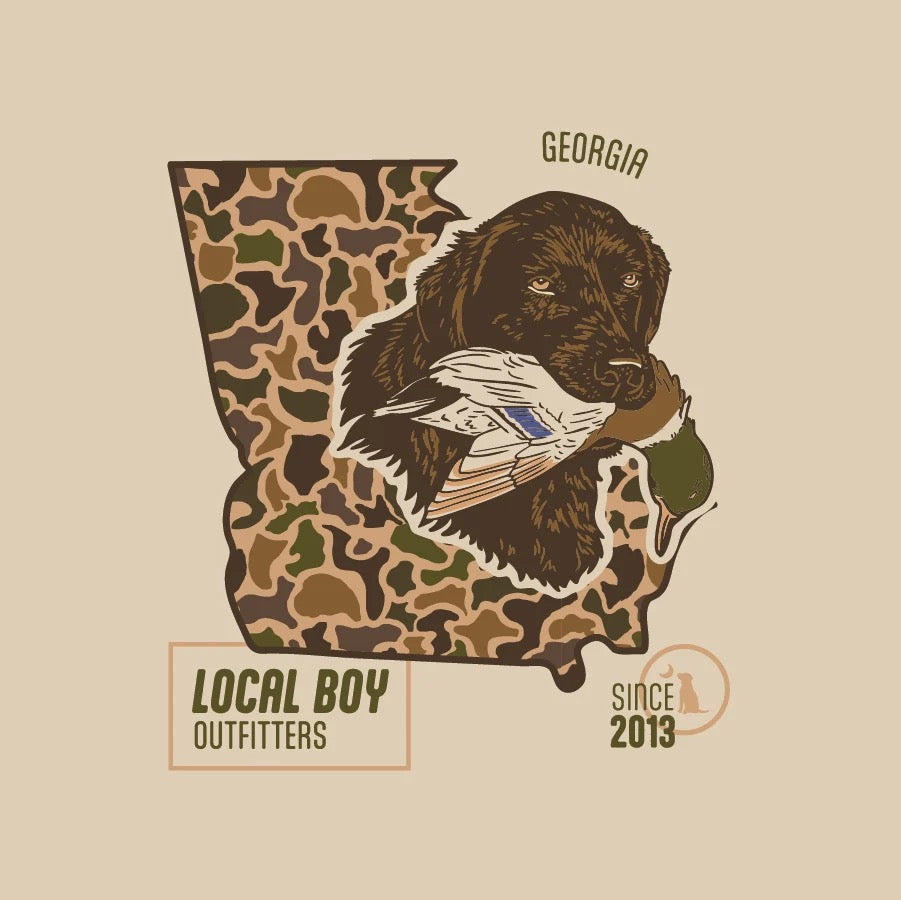 Local Boy Old School Retriever State Tee (GA)- Latte