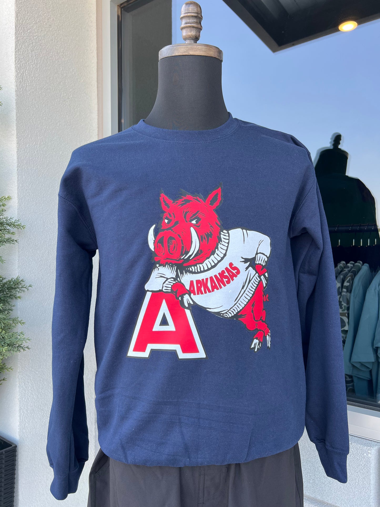 Hog Leaning On "A" Navy Sweater