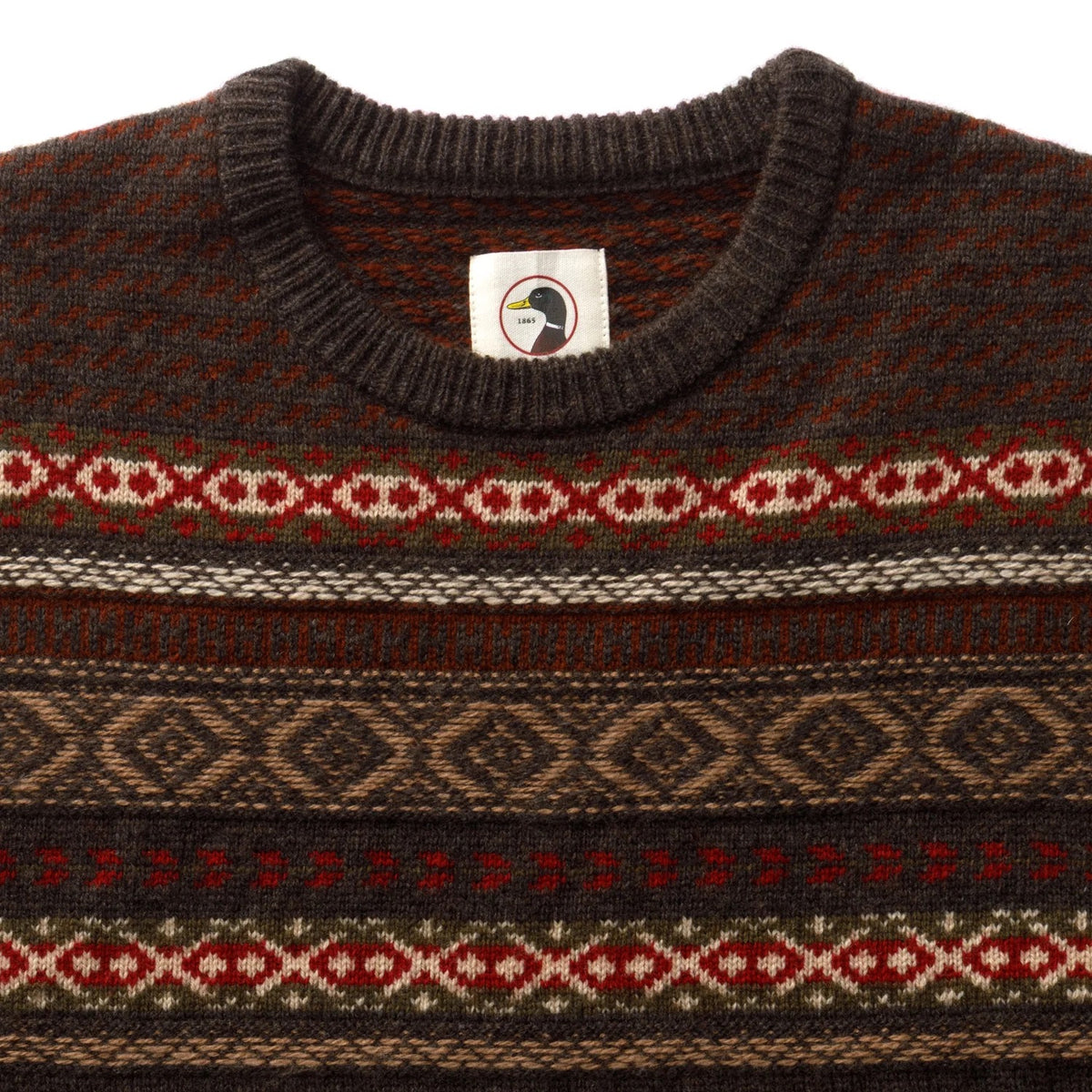 Duck Head Birch Fair Isle Merino Crewneck Sweater - Espresso Brown