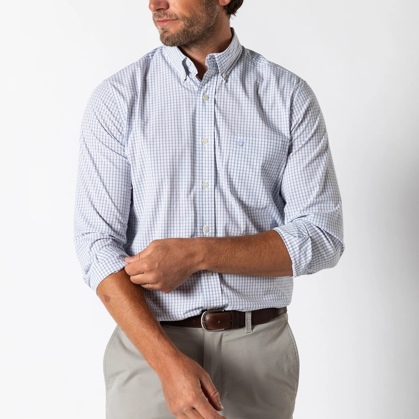 Duck Head Performance Poplin Sport Shirt Casey Plaid Violet Quartz