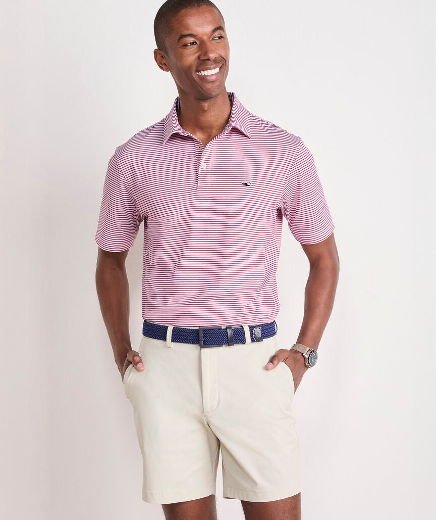 Vineyard Vines Performance Bradley Stripe Sankaty Polo - White/Lighthouse Red