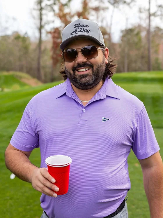 Breezy Performance Polo- Dark Purple/Lavender Stripe