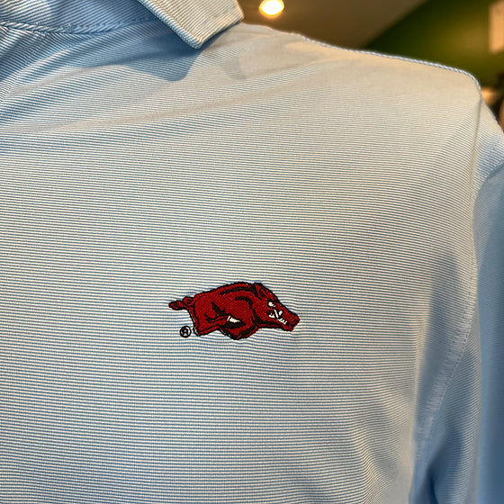 Onward Reserve Sky Hairline Stripe Arkansas Performance Polo