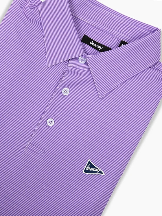 Breezy Performance Polo- Dark Purple/Lavender Stripe