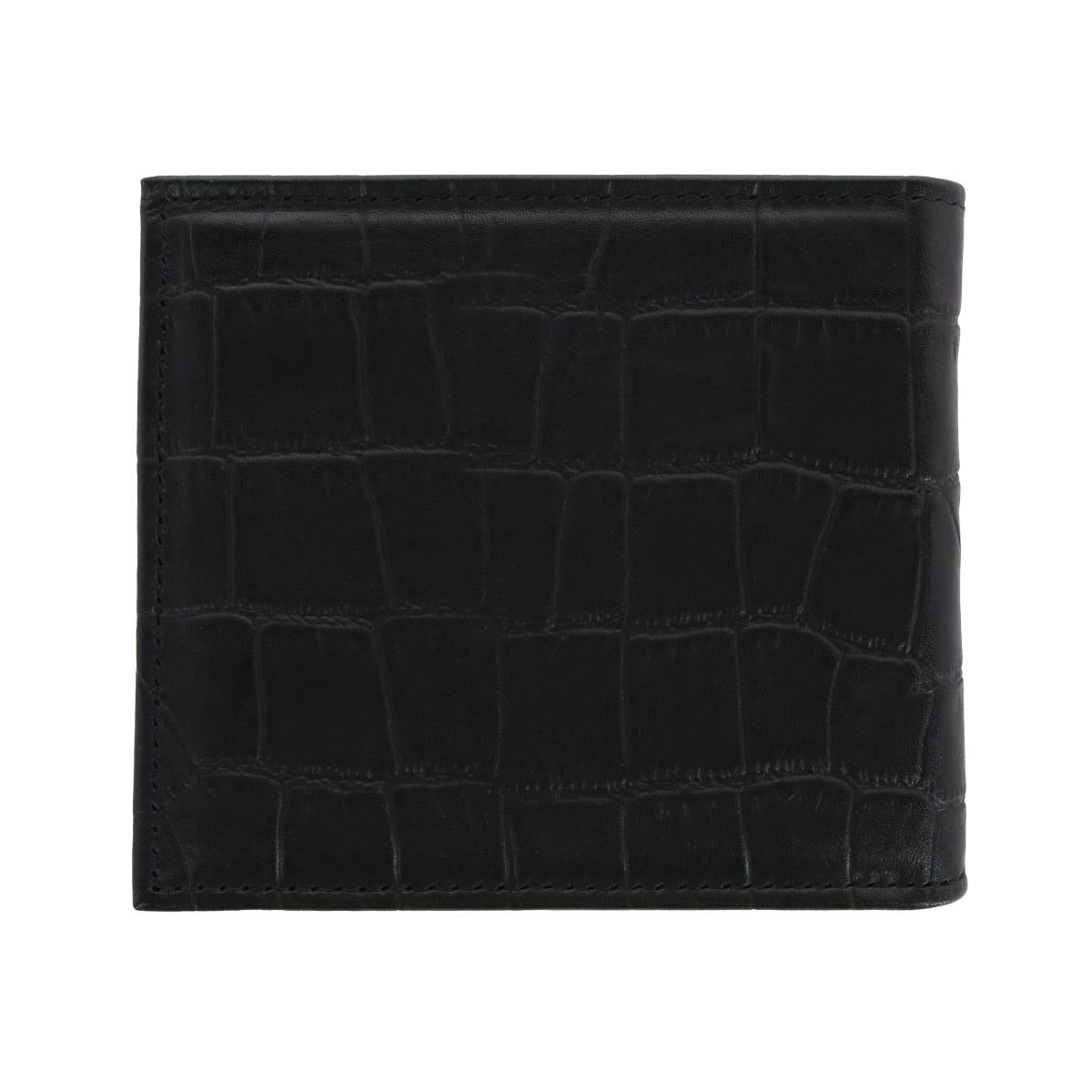Esteban Croco Embossed Leather 8 Slot Bi-Fold Wallet - Black
