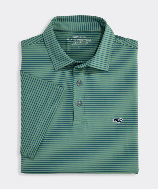 Vineyard Vines Performance Bradley Stripe Sankaty Polo (Olive/Backninegrn)