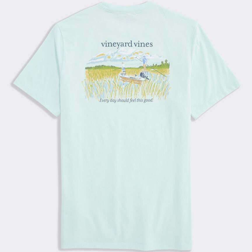 Vineyard Vines Marsh Sketched Scene SS Pocket Tee (Bleached Aqua)