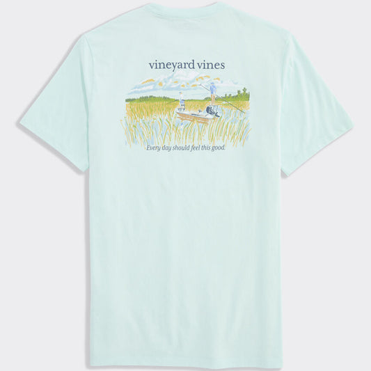 Vineyard Vines Marsh Sketched Scene SS Pocket Tee (Bleached Aqua)