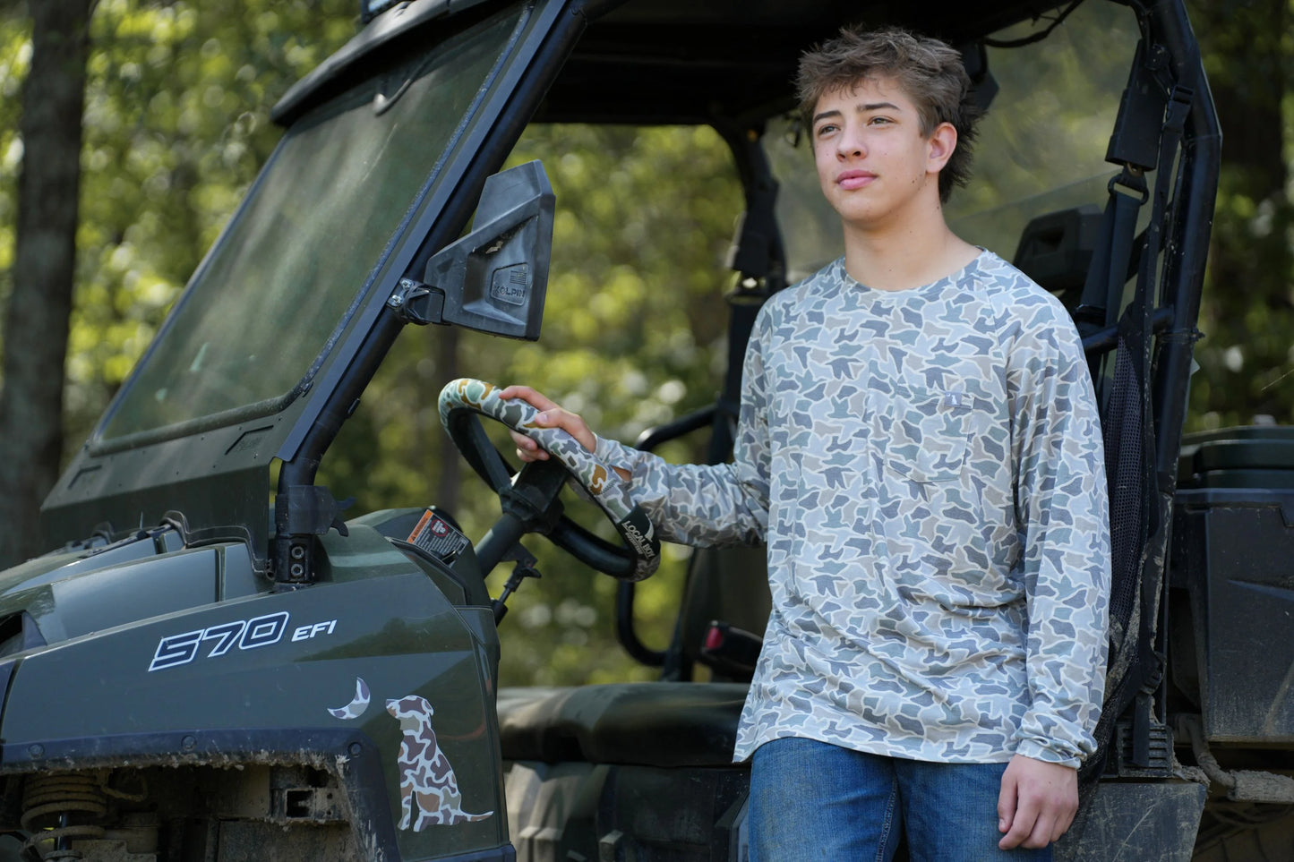 Local Boy L/S Heather-Blend Crew (Sand Duck Camo)