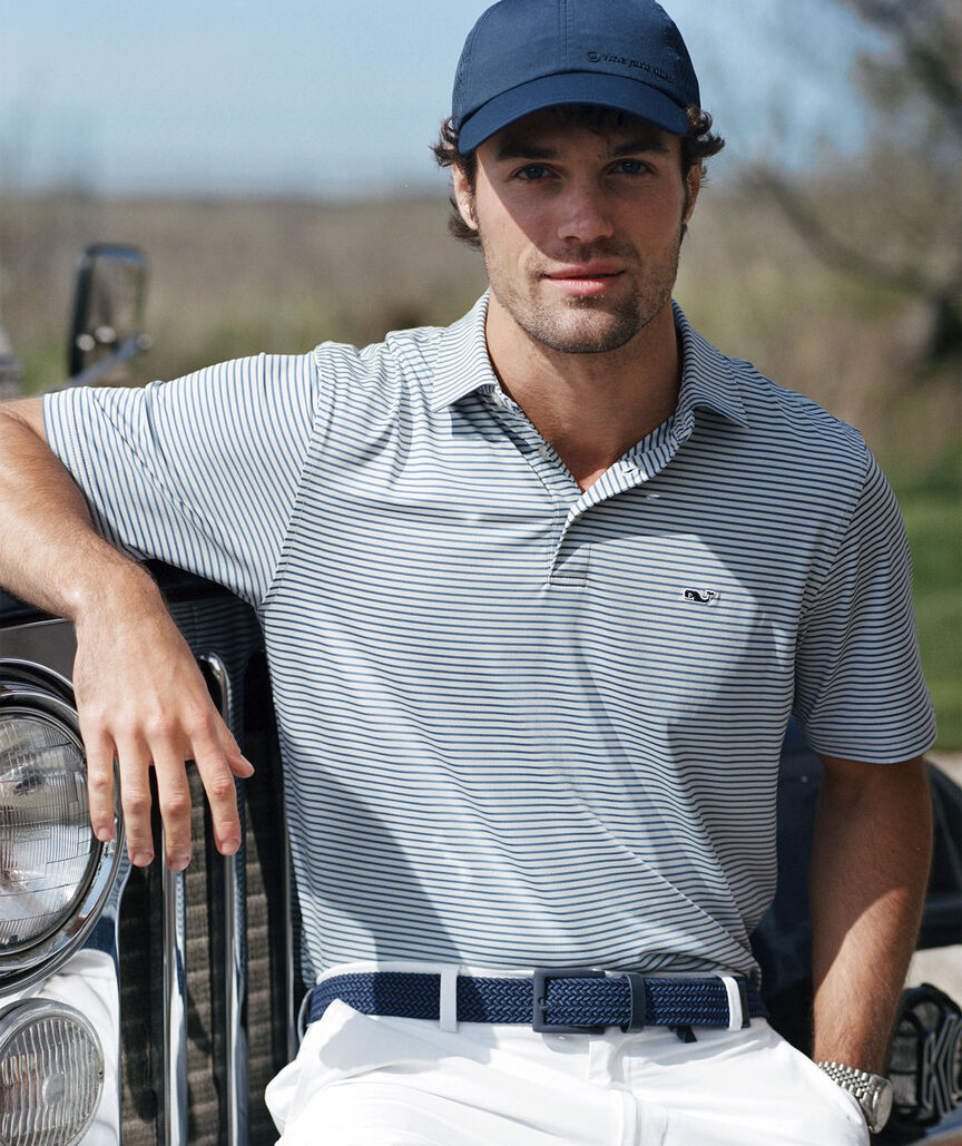 Vineyard Vines Performance Bradley Stripe Sankaty Polo (Shelly Gray/Moonshine)