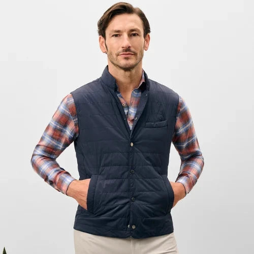 Johnnie-O Bauer Snap Front Quilted Vest (Navy)