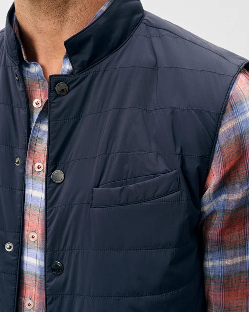 Johnnie-O Bauer Snap Front Quilted Vest (Navy)