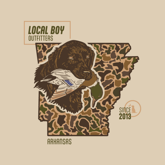 Local Boy Old School Retriever State Tee (AR)- Latte