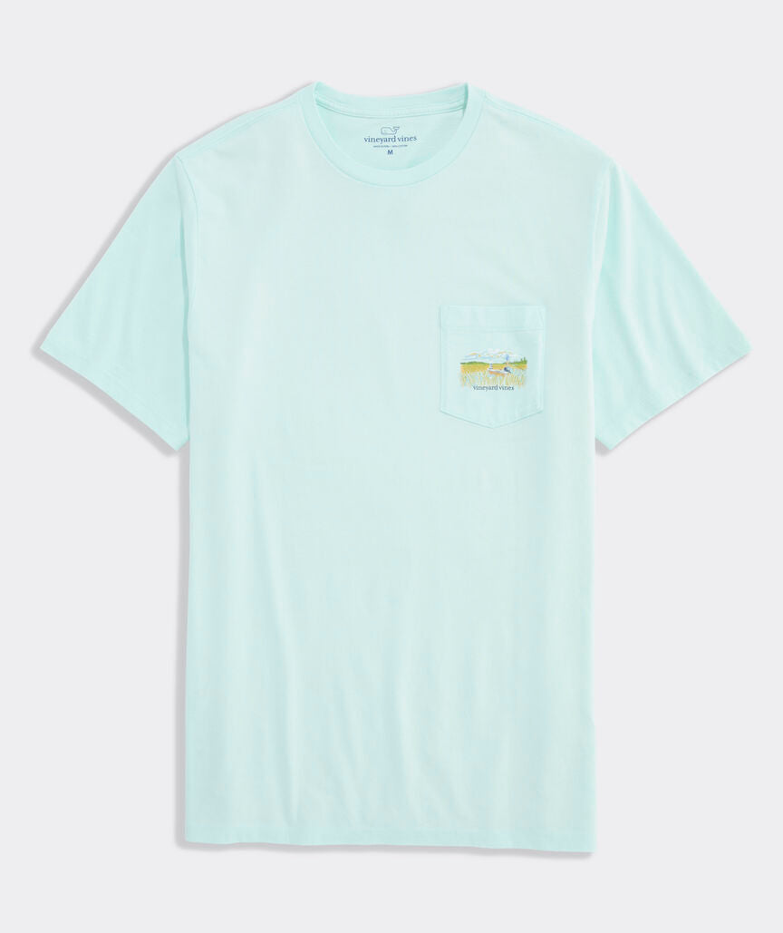 Vineyard Vines Marsh Sketched Scene SS Pocket Tee (Bleached Aqua)