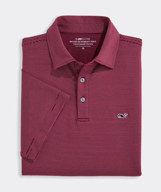 Vineyard Vines Performance St. Jean Stripe Sankaty Polo (Costal Crimson)