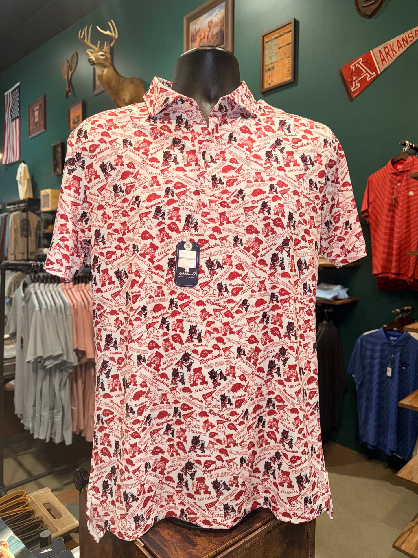 Johnnie-O Arkansas Galvin Vault Printed Polo (White)