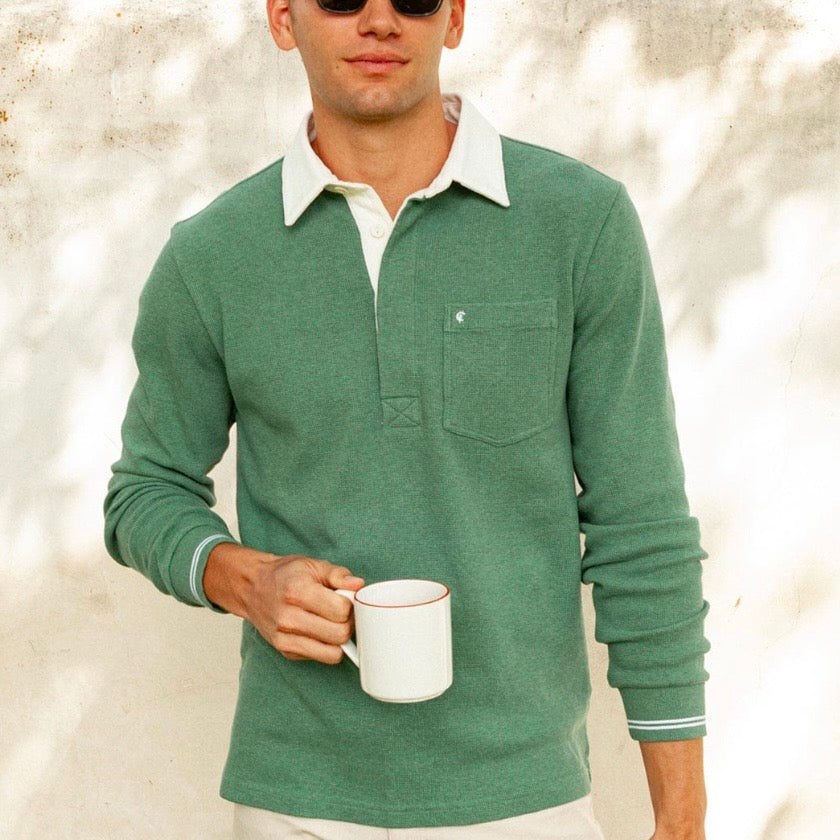 Criquet Waffle Rugby Shirt (Heather Green)