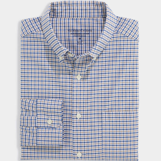 Vineyard Vines Tattersall Performance Cotton Shirt (Khaki)