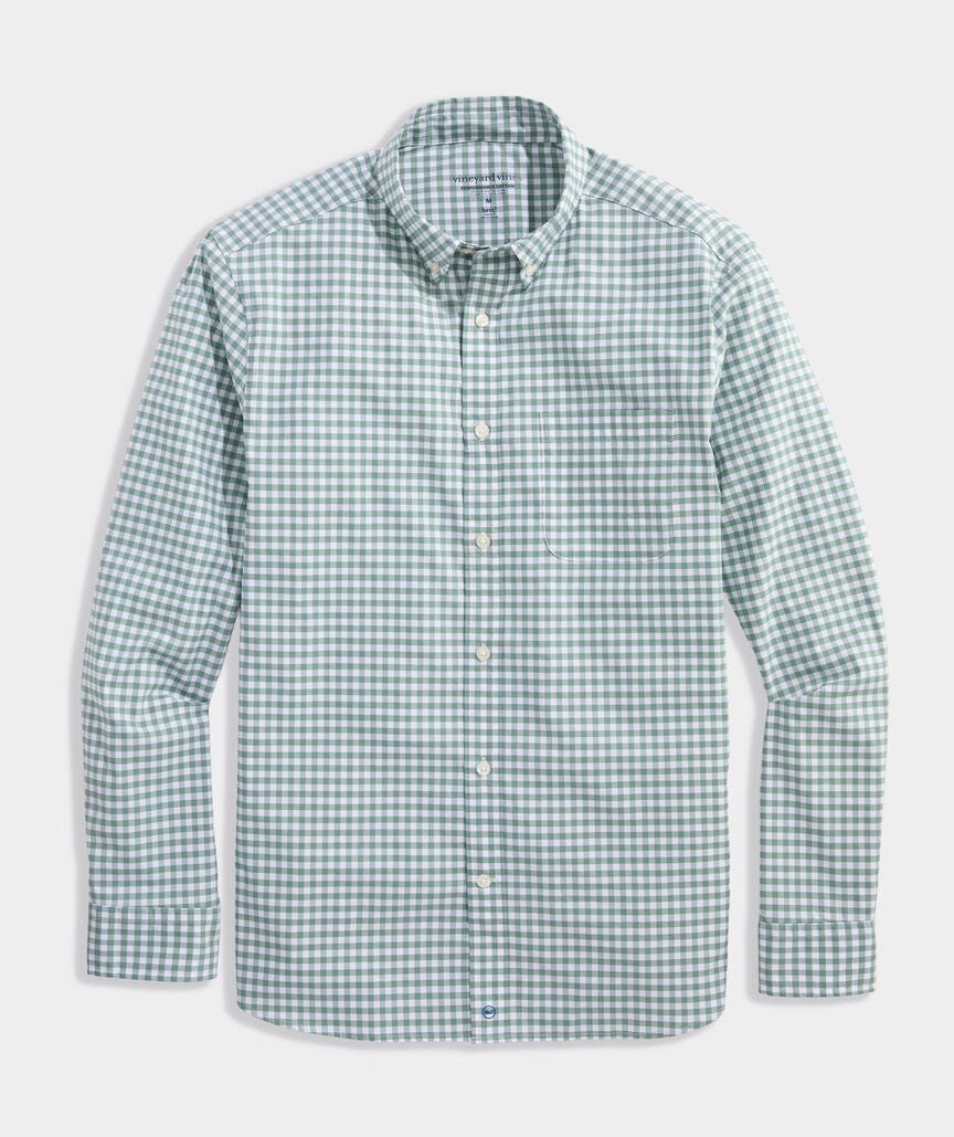 Vineyard Vines Performance Cotton Skysail Gingham Shirt (Olive Dusk)