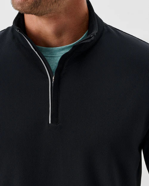 Johnnie-O Hoppin Ribbed Knit Performance Pullover (Black)