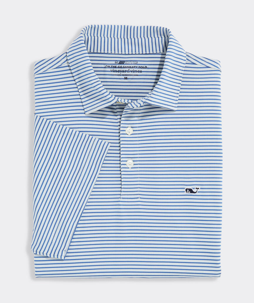 Vineyard Vines Performance Bradley Stripe Sankaty Polo (Shelly Gray/Moonshine)