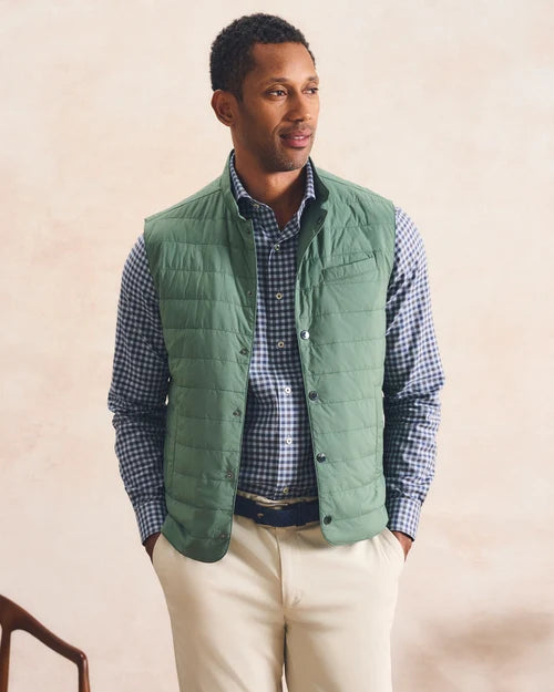 Johnnie-O Bauer Snap Front Quilted Vest (Kelp)