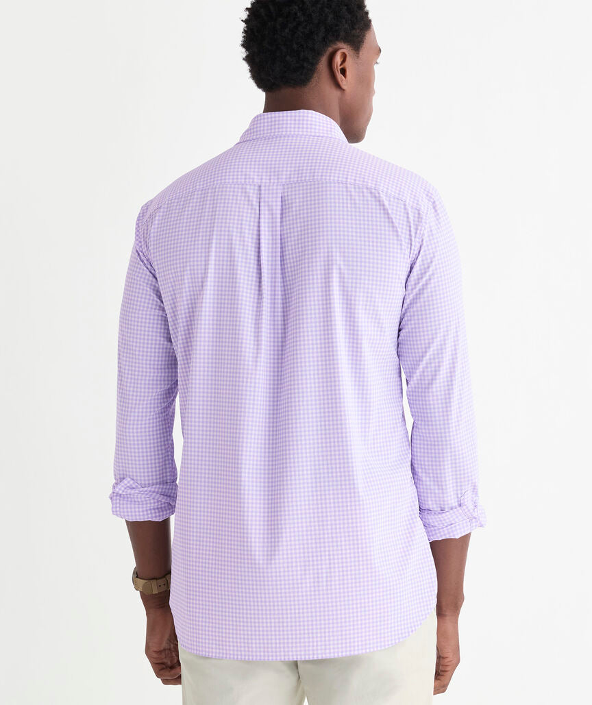 Vineyard Vines Coral Reef Featherweight Performance Gingham Shirt (Lavender Sky)