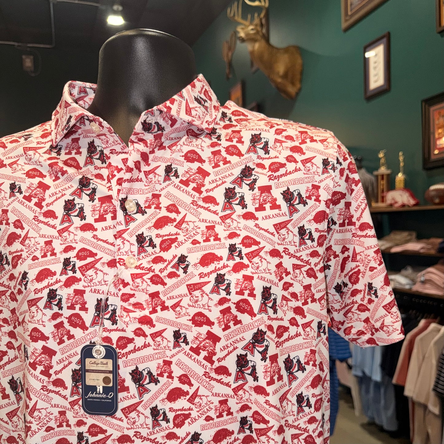 Johnnie-O Arkansas Galvin Vault Printed Polo (White)