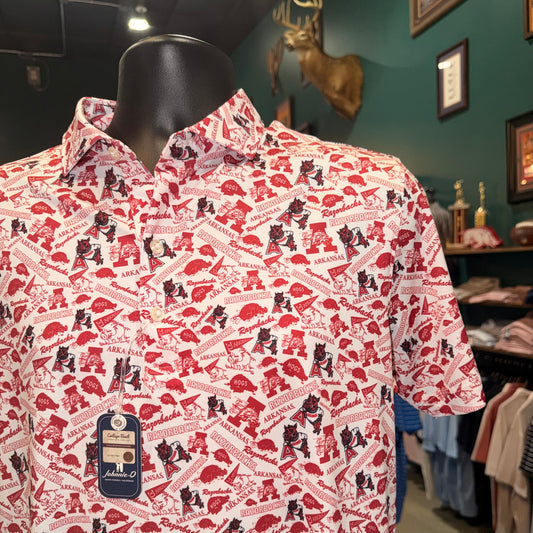 Johnnie-O Arkansas Galvin Vault Printed Polo (White)