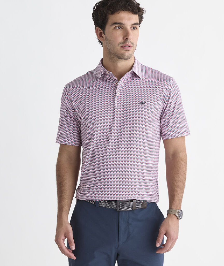 Vineyard Vines Performance Printed Sankaty Polo - Whale Tail RWB