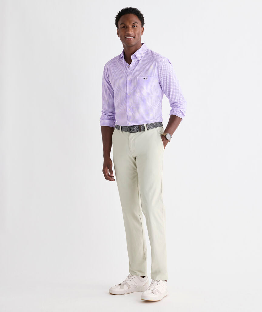 Vineyard Vines Coral Reef Featherweight Performance Gingham Shirt (Lavender Sky)