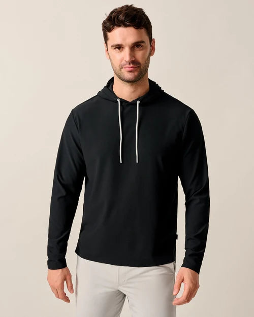Johnnie-O Hoppin Ribbed Knit Performance Hoodie (Black)