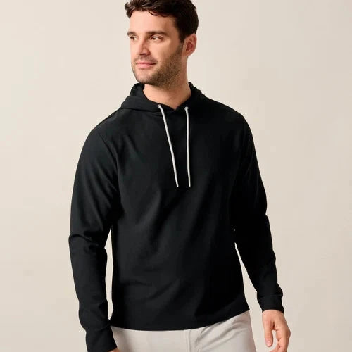 Johnnie-O Hoppin Ribbed Knit Performance Hoodie (Black)