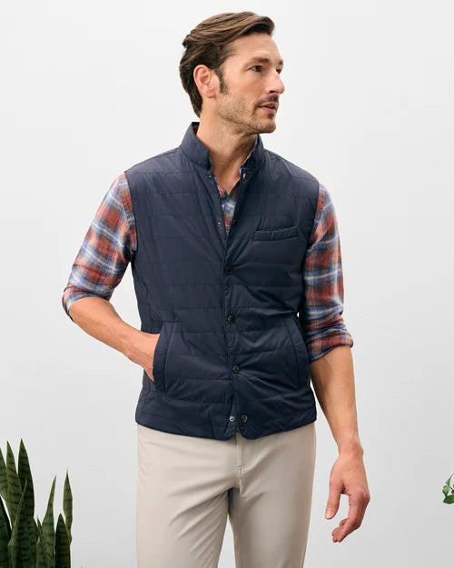 Johnnie-O Bauer Snap Front Quilted Vest (Navy)
