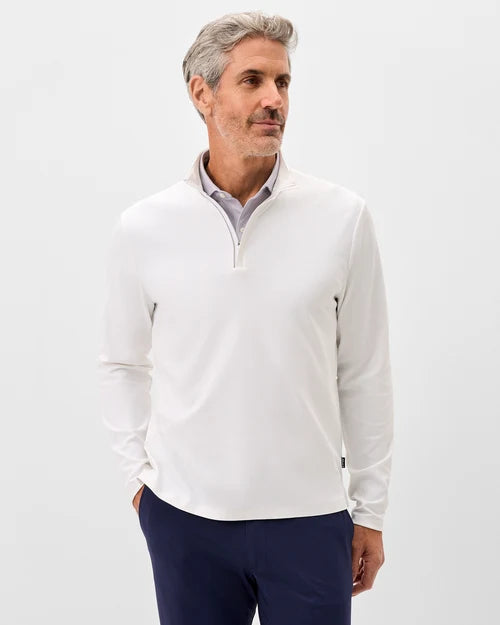 Johnnie-O Hoppin Ribbed Knit Performance Pullover (White)