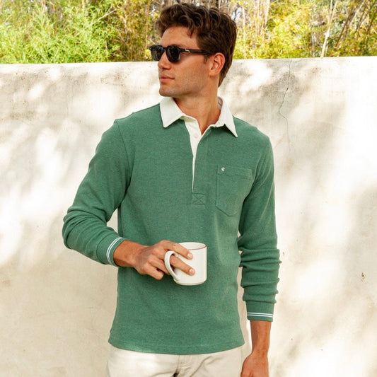 Criquet Waffle Rugby Shirt (Heather Green)