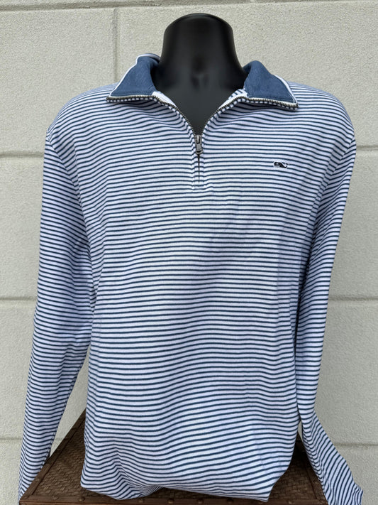 Vineyard Vines Saltwater Quarter-Zip - White Bradley Stripe