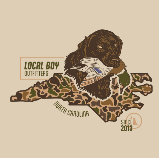 Local Boy Old School Retriever State Tee (NC)- Latte