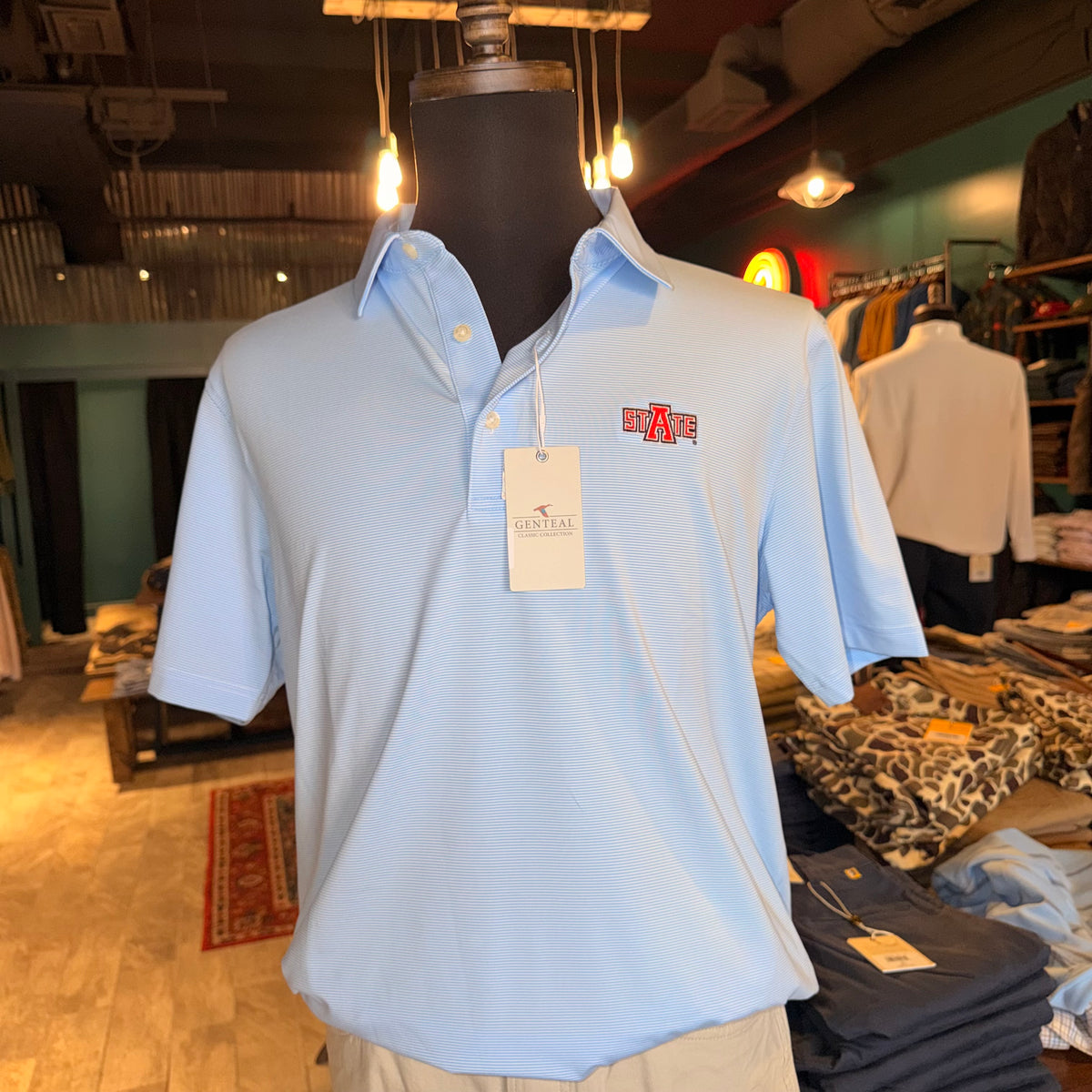 GenTeal Club Pinstripe A-State Polo (Heritage Blue)