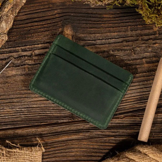 Leather Card Holder Wallet- Green