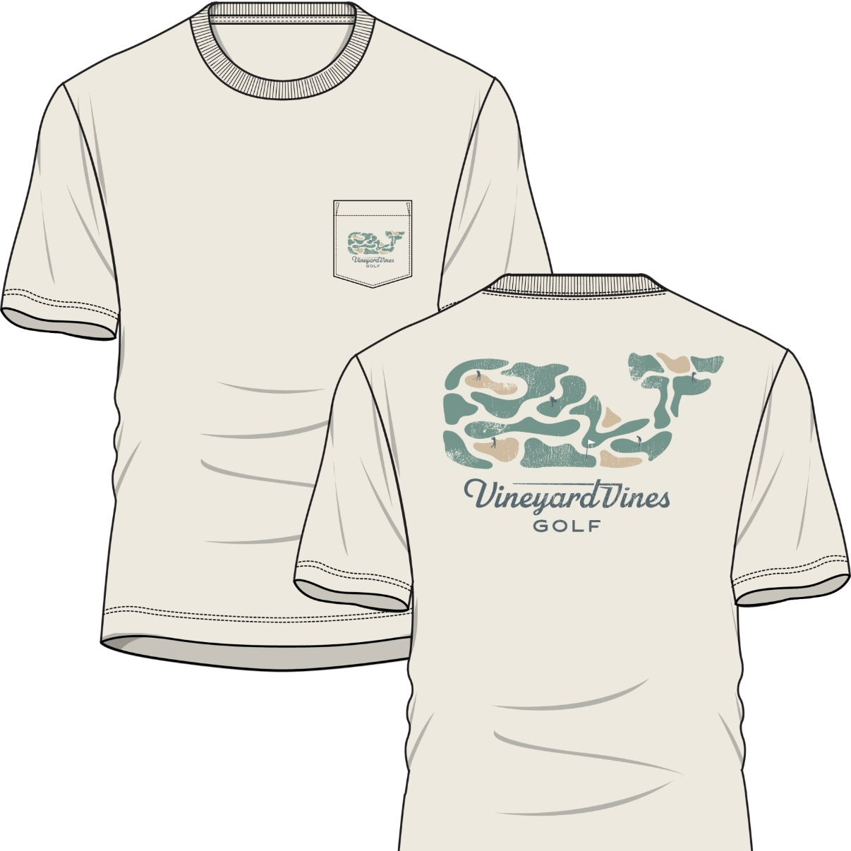 Vineyard Vines Golf Course Whale Short-Sleeve Pocket Tee (Stone)