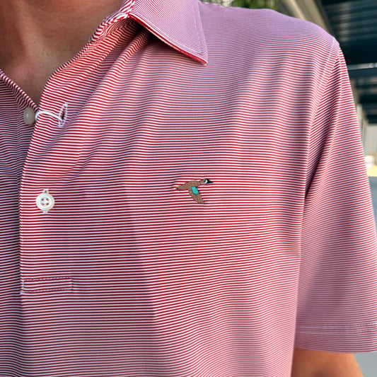 GenTeal Club Pinstripe Performance Polo- Crimson